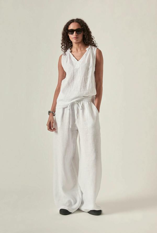 James Lakeland White Pure Linen Sleeveless Top