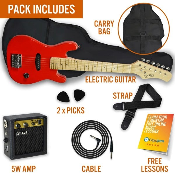 3rd Avenue Junior Electric Guitar Pack Red Electric Guitars#Colour_Red
