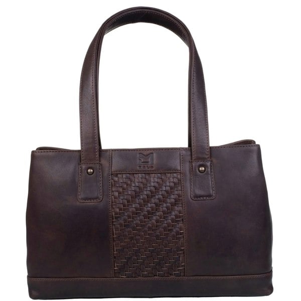 Mala Leather Oxford Double Pocket Brown Leather Shoulder Bag