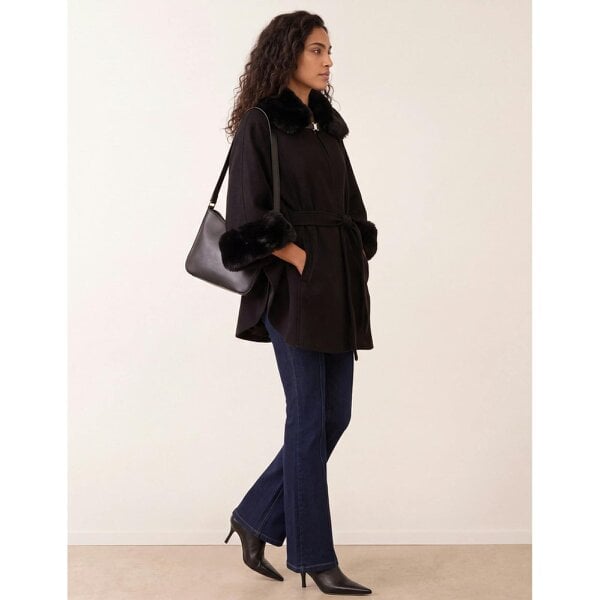 Blue Vanilla Faux Fur Trimmed Cape