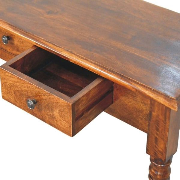 Artisan Furniture Solid Wood Turned Legs 3 Drawer Chestnut Console