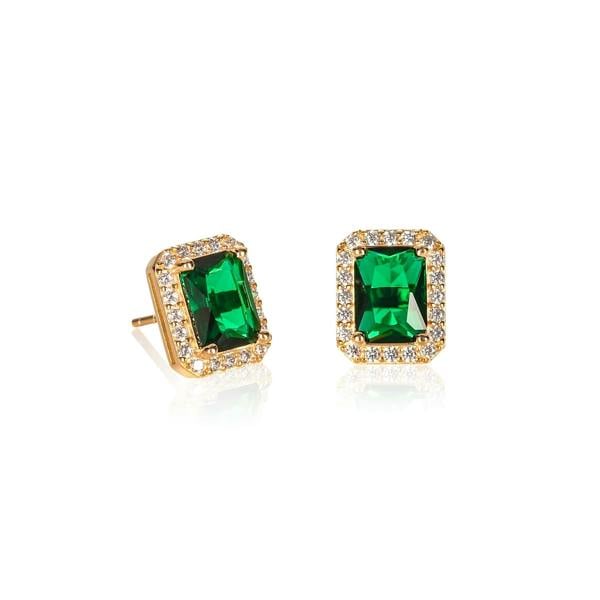 namana Gold Plated 925 Sterling Silver Rectangle Green Halo Stud Earrings For Women