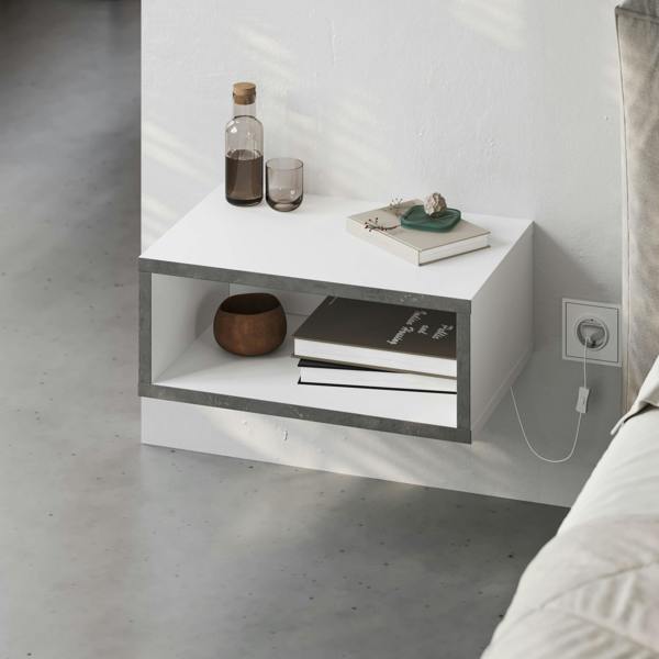 Decortie Modern Floating Bedside Table w/ LED Lights 45cm Wall-Mount Nightstand End Table Open Shelf Bedroom