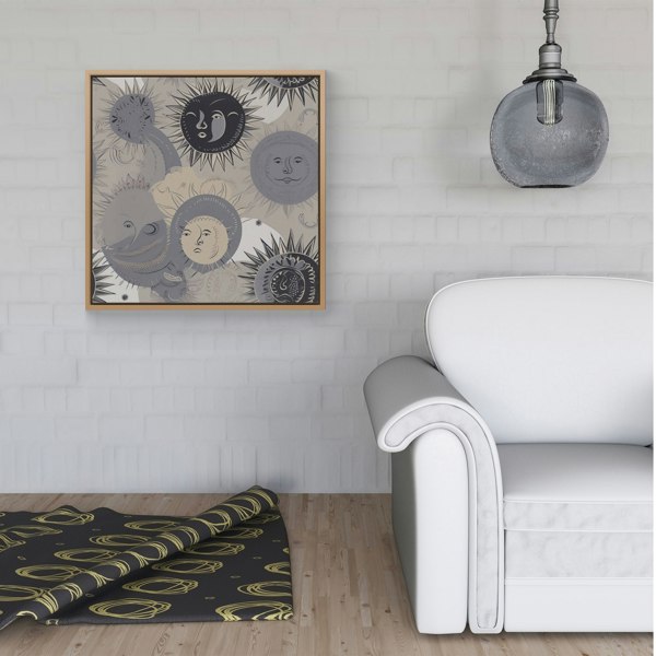 Warren Reed Grey Black Abstract Moon and Sun Framed Canvas