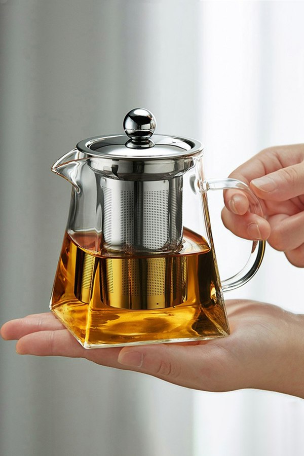Living and Home 950ML Clear Square Glass Teapot with Infuser