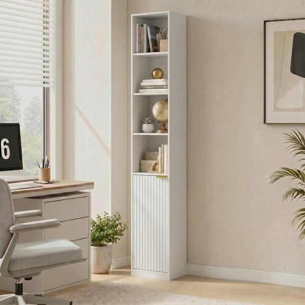 Bookcase Adjustable Shelf Bookshelf Anti-Tip Hardware 6-Tier Storage Cabinet White Wood Effect - White Wood Effect