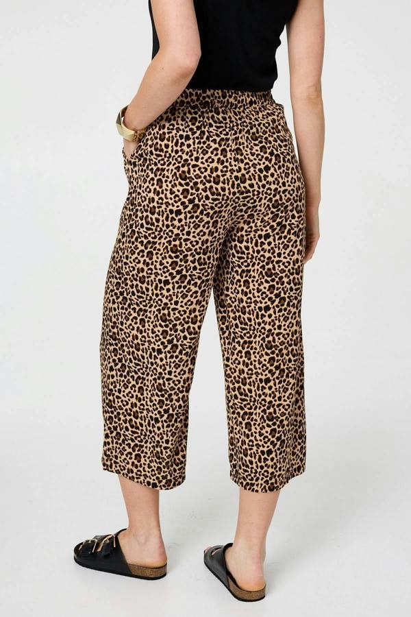 Beige | Animal Print High Waist Wide Trousers