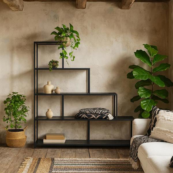 Wyld Haus El Paso Black Metal Frame Bookcase 4 Shelves in Step Design