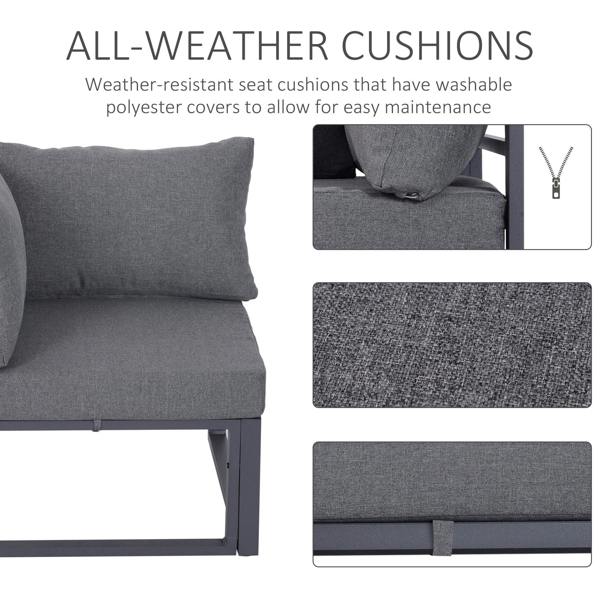Wyld Haus Dokase 5 Seater Grey Outdoor Corner Sofa Set with Coffee Table and Chair Aluminium Framae