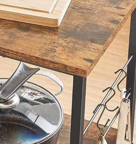 Modcraft Kitchen Island Shelf, Baker’s Rack with 3 Shelves & Hooks, Rustic Brown & Black