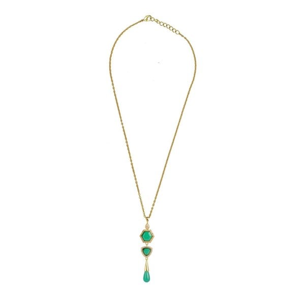 Lila Rasa Green Onyx Necklace Semi Precious CZ