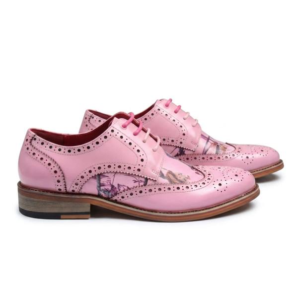 Justin Reess Wolf - Men's Pink Floral Wingtip Brogues Dress Shoes