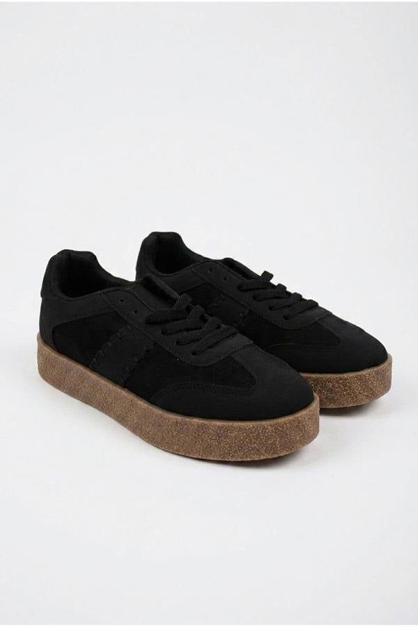 Sybil Faux Suede Platform Trainers - Black
