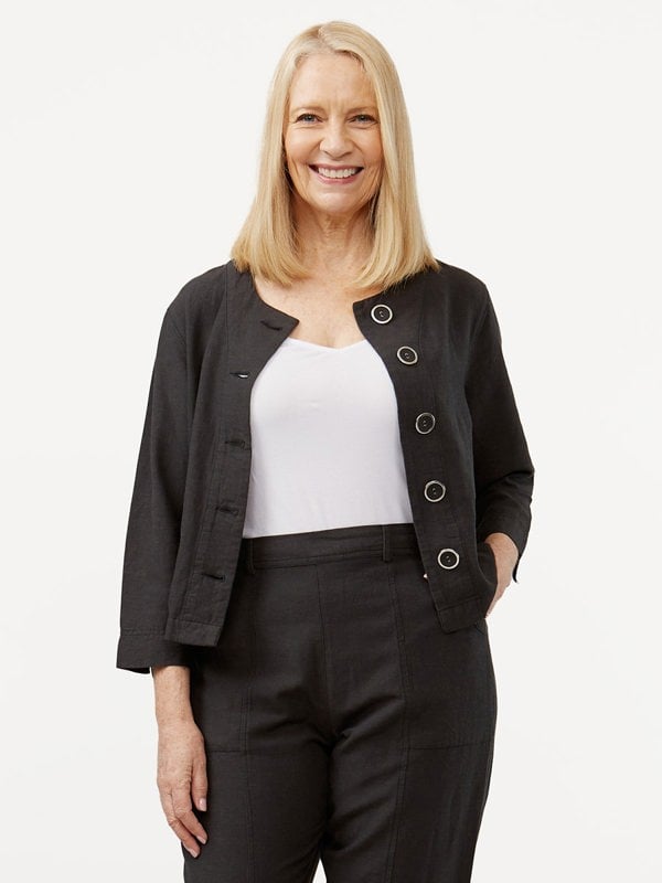 PennyPlain Linen Blend Crop Jacket - Charcoal