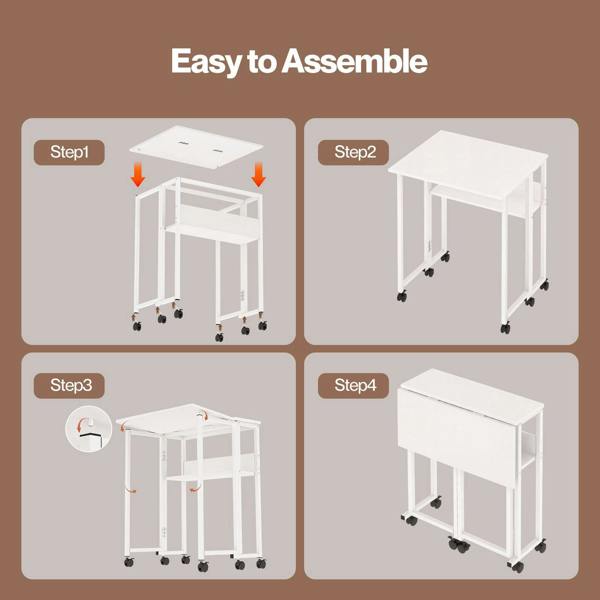 Levede Folding Computer Desk Extandable Table with Storage Shelf Wheeled Compact
