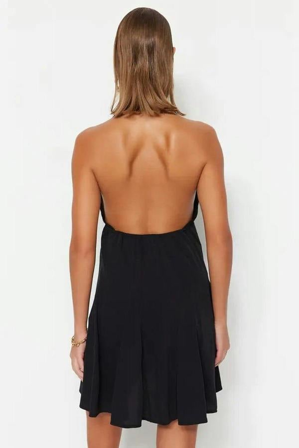 WOVCOR Abstract Print Woven Backless Beach Mini Dress