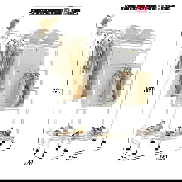 Modcraft Heavy Duty Metal Clothes Rail Rack with Double Hanging Rods, Storage Shelves & Wheels – White