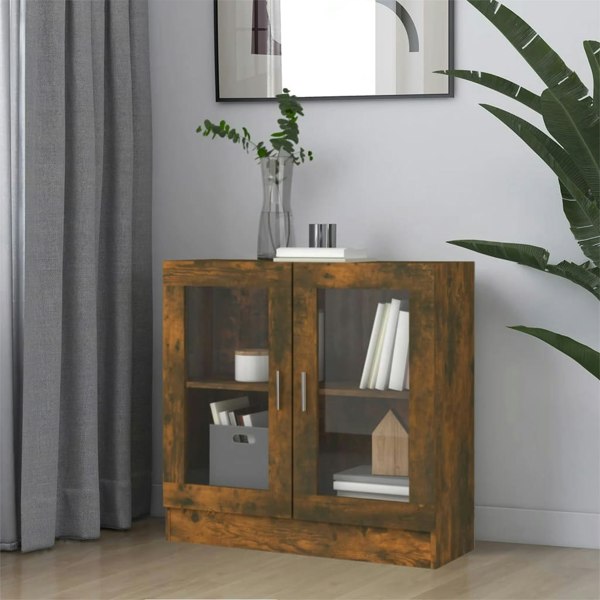 Berkfield Vitrine Cabinet Smoked Oak 82.5x30.5x80 cm Engineered Wood
