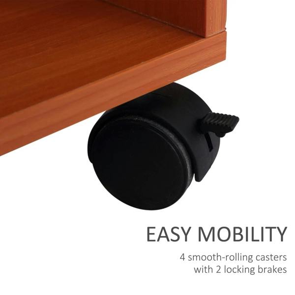 Cherry wood desk with four smooth-rolling casters and two locking brakes