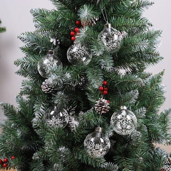 Set of 6 Clear Snowflakes Ball Christmas Glass LED Light Hanging Ornaments Living and Home