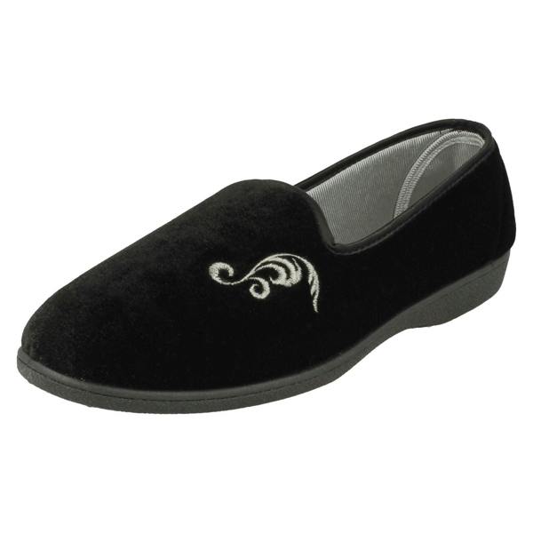 Rosebank Ladies Rosebank Velour Embroided Detailed Slippers Miranda