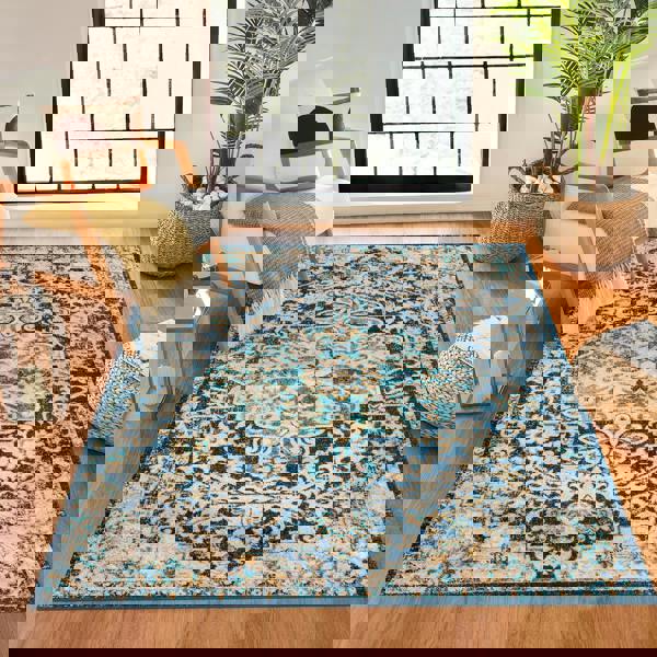 Livabliss Murat-Vintage Blue Yellow Grey Traditional Boho Rug