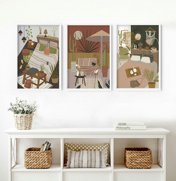 Wall pictures living room | set of 3 Bohemian art prints