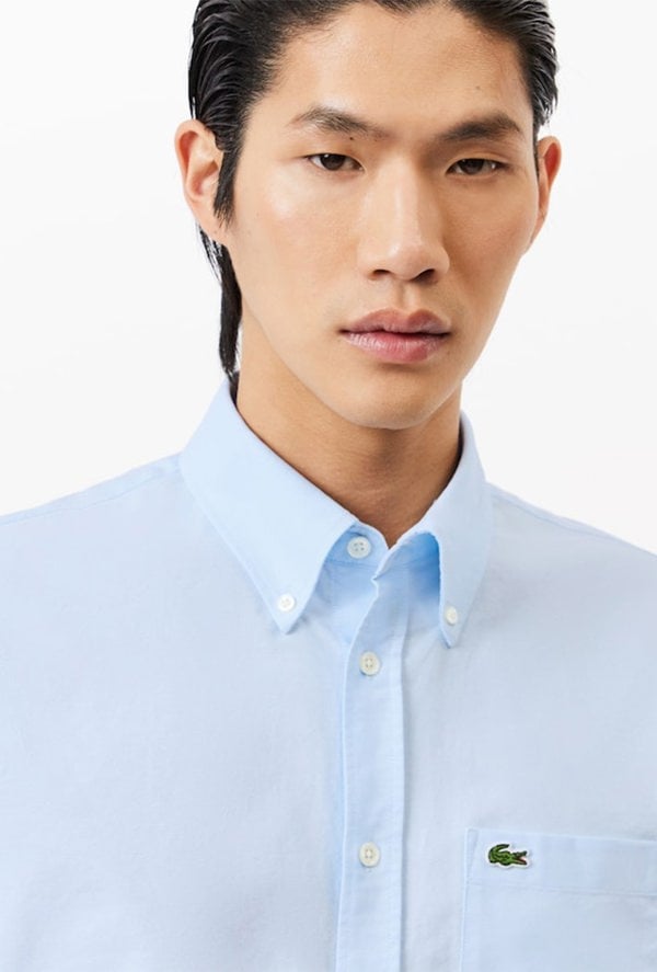 Lacoste Men's Regular Fit Short Sleeved Oxford Shirt - Blue