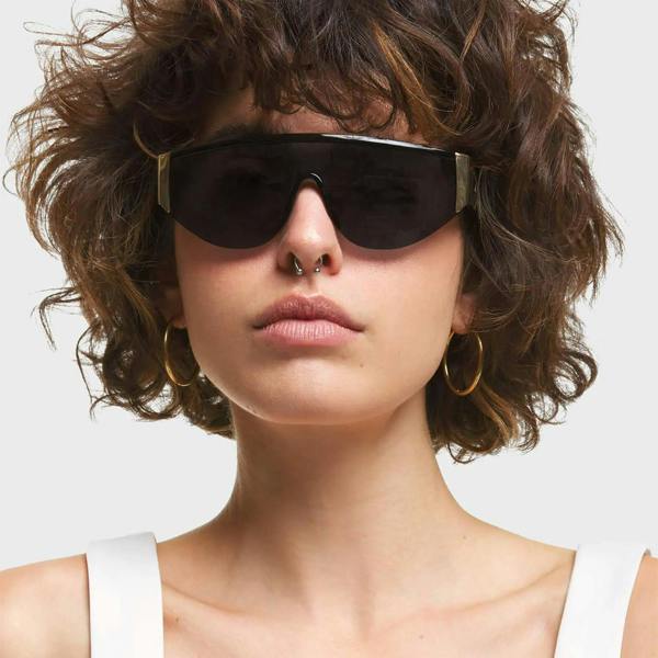 Lamoda Metallic Visor Sunglasses Bold Black Shield Lens Trendy UV Protection