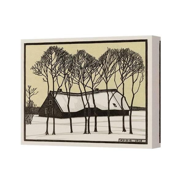Benjamin Tate Design Vintage Winter Landscape Cottage Canvas Wall Art Print