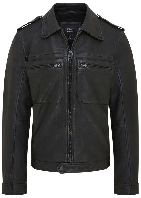 Infinity Leather Mens Classic Black Leather Shirt Jacket - Harstad