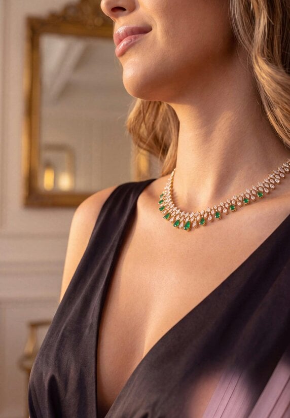 Latelita Duchess Emerald Statement Necklace Gold