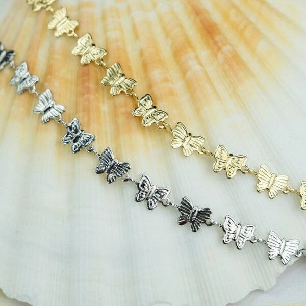 The Colourful Aura Gold Plated Butterfly Charm Thin Slim Promise Animal Themed Stacking Bracelet