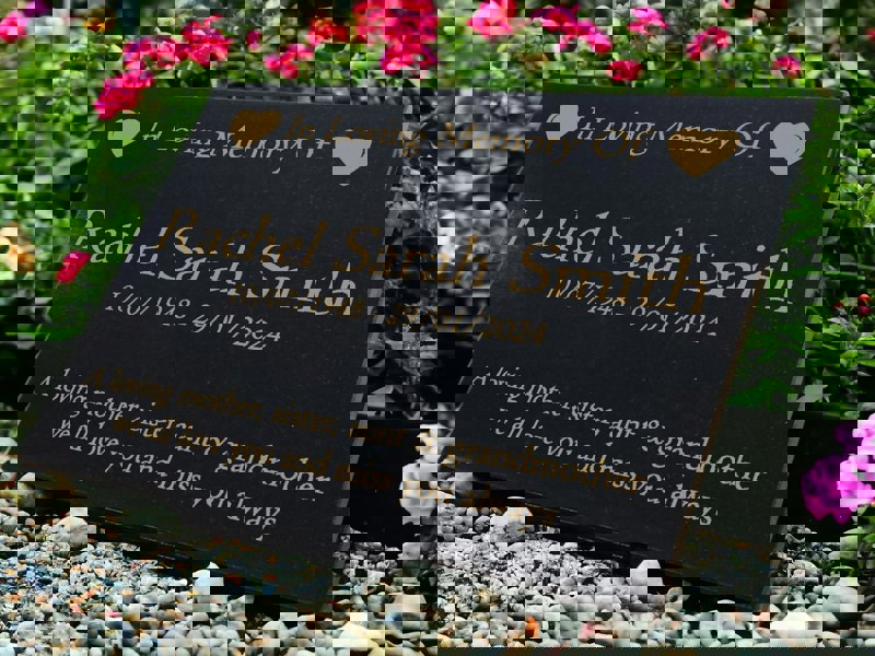 Memorials Direct Granite Memorial Plaque, Heart, Personalised, Stand Included