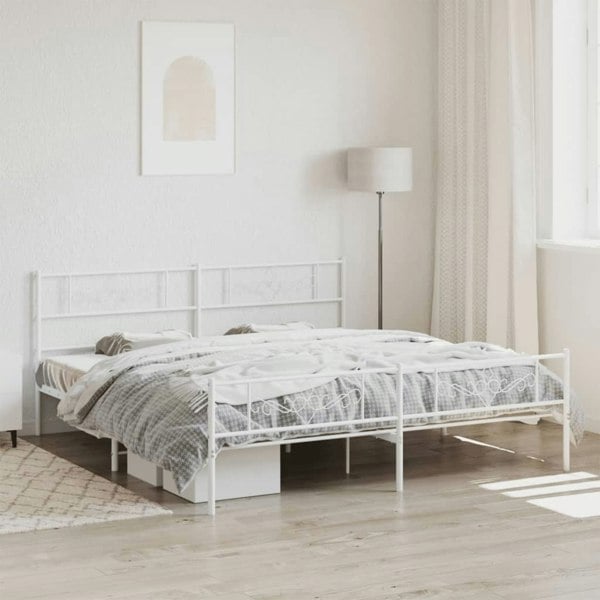 Berkfield Metal Bed Frame with Headboard and Footboard White 193x203 cm