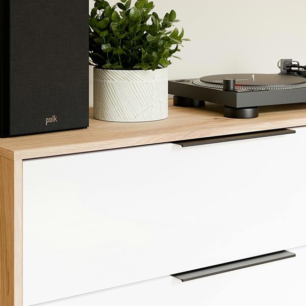 Furniture To Go Orkney 3 Drawer Sideboard with 3 Doors in Mauvella Oak and White Gloss