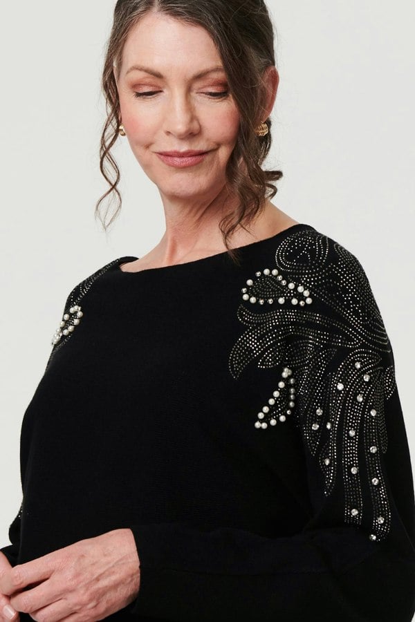 Black | Sparkle Detail Batwing Sleeve Jumper
