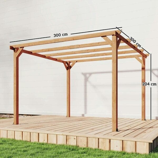 3 x 3 m Wooden Pergola Kit, Garden Pergola Gazebo Grape Trellis with Triangle Supports, 5 Beams, Maple Wood-effect