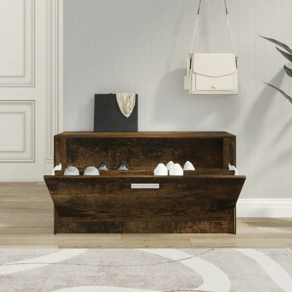 Berkfield Shoe Bench Smoked Oak 80x24x45 cm Engineered Wood