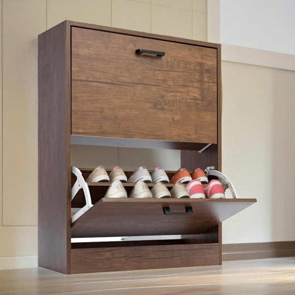 Rafaelo Mobilia 2 Drawer Shoe Storage Cabinet Walnut