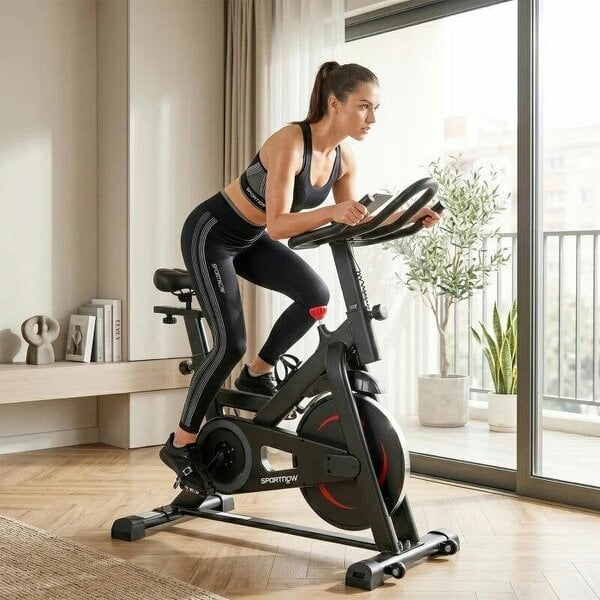 Exercise Bike, Indoor Stationary Bike with Smart APP, 0-100% Magnetic Resistance, Adjustable Seat & Handlebars - Black