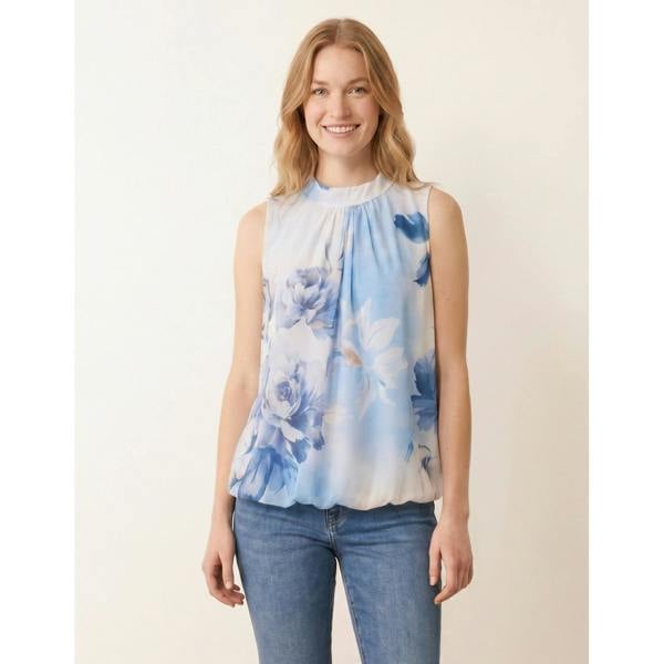 Blue Vanilla Sleeveless High Neck Puffball Blouse