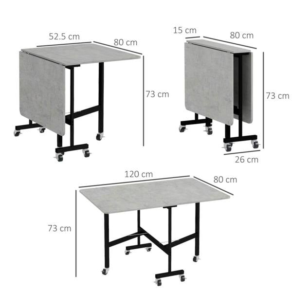 Dyzi Drop Leaf Folding Dining Table with Wheels for Small Spaces Grey
