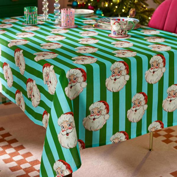 Eleanor Bowmer Santa Cotton Table Cloth Green