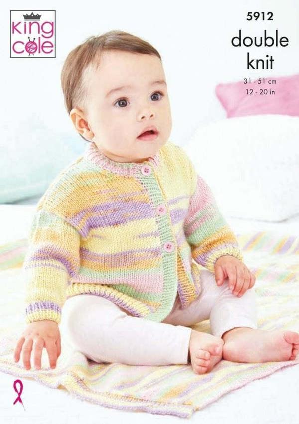 King Cole Beaches DK Knitting Pattern 5912, Jackets, Cardigans, Blankets for Baby, 12 - 20 Inches