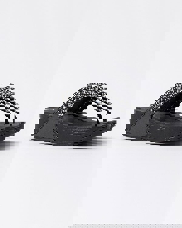 FitFlop Womens Lulu Crystal-Mix Toe-Post Sandals - All Black 090
