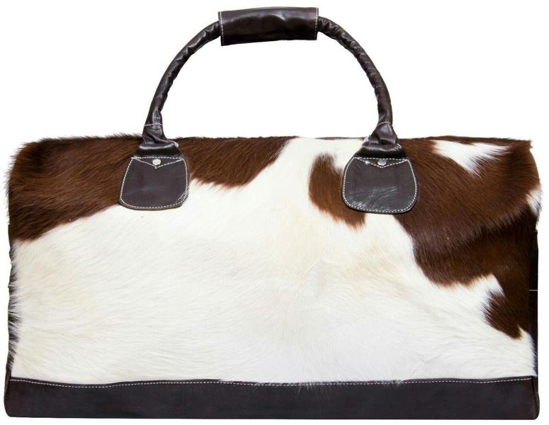 Infinity Leather Deluxe Leather Holdall  Bag Genuine Cowhide & Cow Fur Weekend Duffel Travel