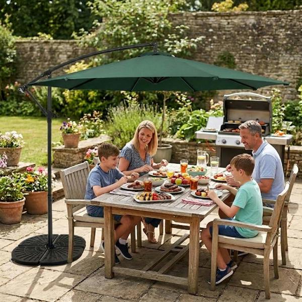 Jardi Cantilever Parasol 3m With Full Fan Base – Green