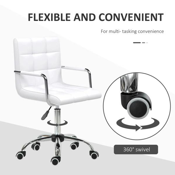 White office chair with 360° swivel casters and thick padded seat and back