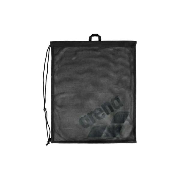 Black Arena One Go 40L mesh bag for carrying swim gear with subtle logo